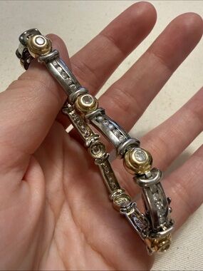Stunning Two-Tone Sterling Silver 925 Crystal Link Bracelet 7.5’ inch